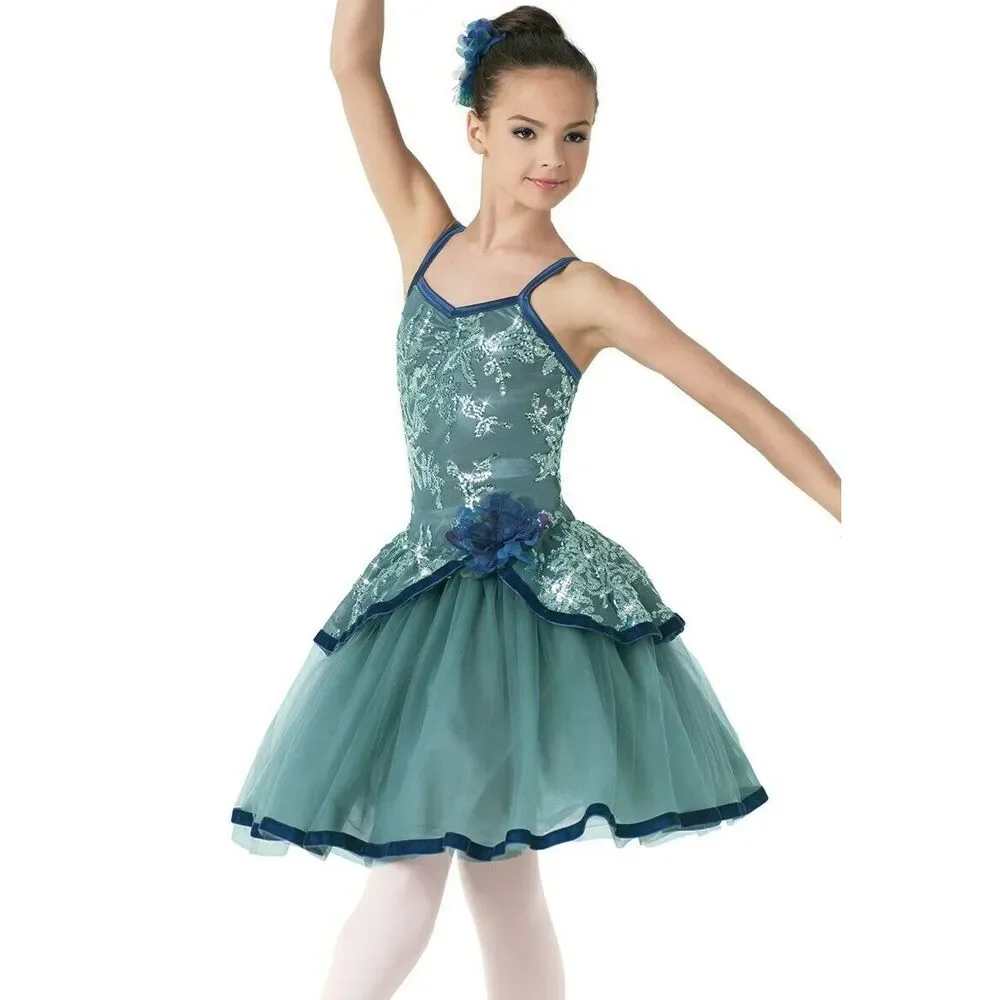 Pre-Owned Dance Costume Weissman 10615 Medium Child Green Tutu Ballet Sequin
